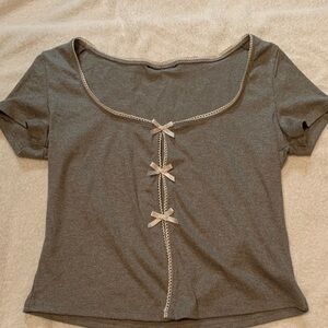 Gray Women's Top with Bow Accents